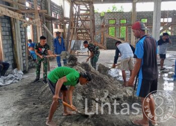 Satgas Yon Arhanud 3/Yby Bantu Bangun Masjid Raya Dama di Daerah Penugasan Maluku Utara