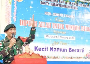 Satgas Satuan Organik Yonif Raider 301/Pks Hadiri Acara Natal Bersama di Sekolah Nioga Puncak Jaya Papua