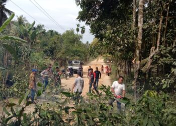 Babinsa Dan Bhabinkamtibmas Gotong Royong Dengan Warga Bersihkan Pohon Tumbang