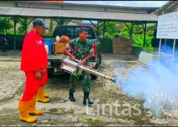 Waspada Demam Berdarah, Koramil 0811/03 Semanding Bersama Dinkes Lakukan Fogging di Makoramil