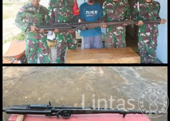 Pasang Inovasi Filter Air RO Dipulau Magaliho, Warga Hadiahkan Senpi Jenis SMB KAL.12,7 MM Kepada Satgas Yonarhanud 3/YBY