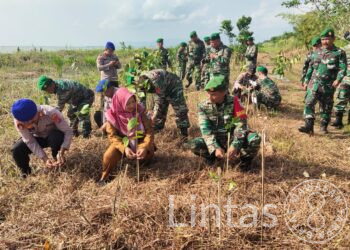 Kodim 0601/Pandeglang Ikuti Penanaman Mangrove Nasional Secara Serentak Seluruh Indonesia