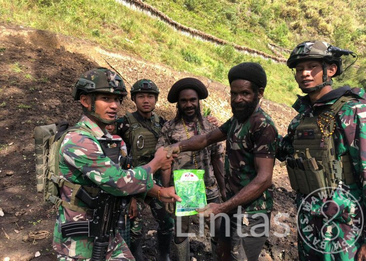 Menyadarkan Pentingnya Ketahanan Pangan, Satgas Yonif 323/BP Bantu Masyarakat Papua Bercocok Tanam Sayuran
