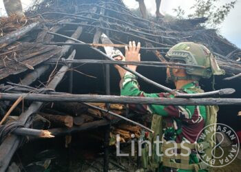 Satgas Yonif 323 Buaya Putih Kostrad, Gotong Royong Perbaiki Honai Warga Distrik Mage’abume Papua