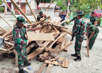 Pulihkan Aktivitas Warga, TNI AD Kerahkan Personel Bersihkan Puing Gempa Poso