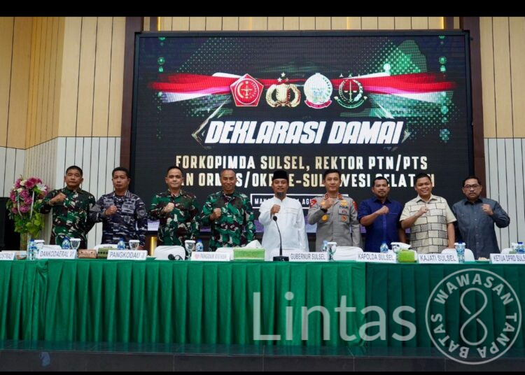 Wujudkan Sulsel yang Kondusif, Kodam XIV/Hasanuddin Gelar Deklarasi Damai Forkopimda, Rektor, dan Ormas se-Sulsel