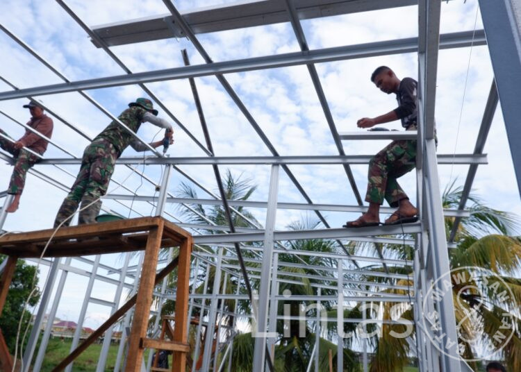 Satgas Gulbencal Kodam IM Bangun Huntara Korban Banjir di Pidie Jaya